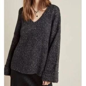 Anthropologie Maggie Sweater Womens XS Charcoal Bell Sleeve Oversized Slouchy